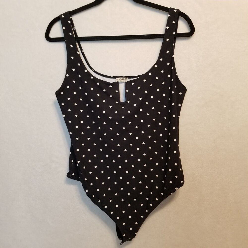 Intimately Free People L Bodysuit Black Polkadot Thong Snap Preppy Layering